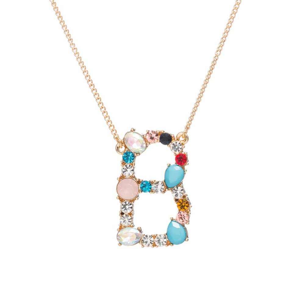 Multi Color Large Initial Letter "B" Name Necklace
